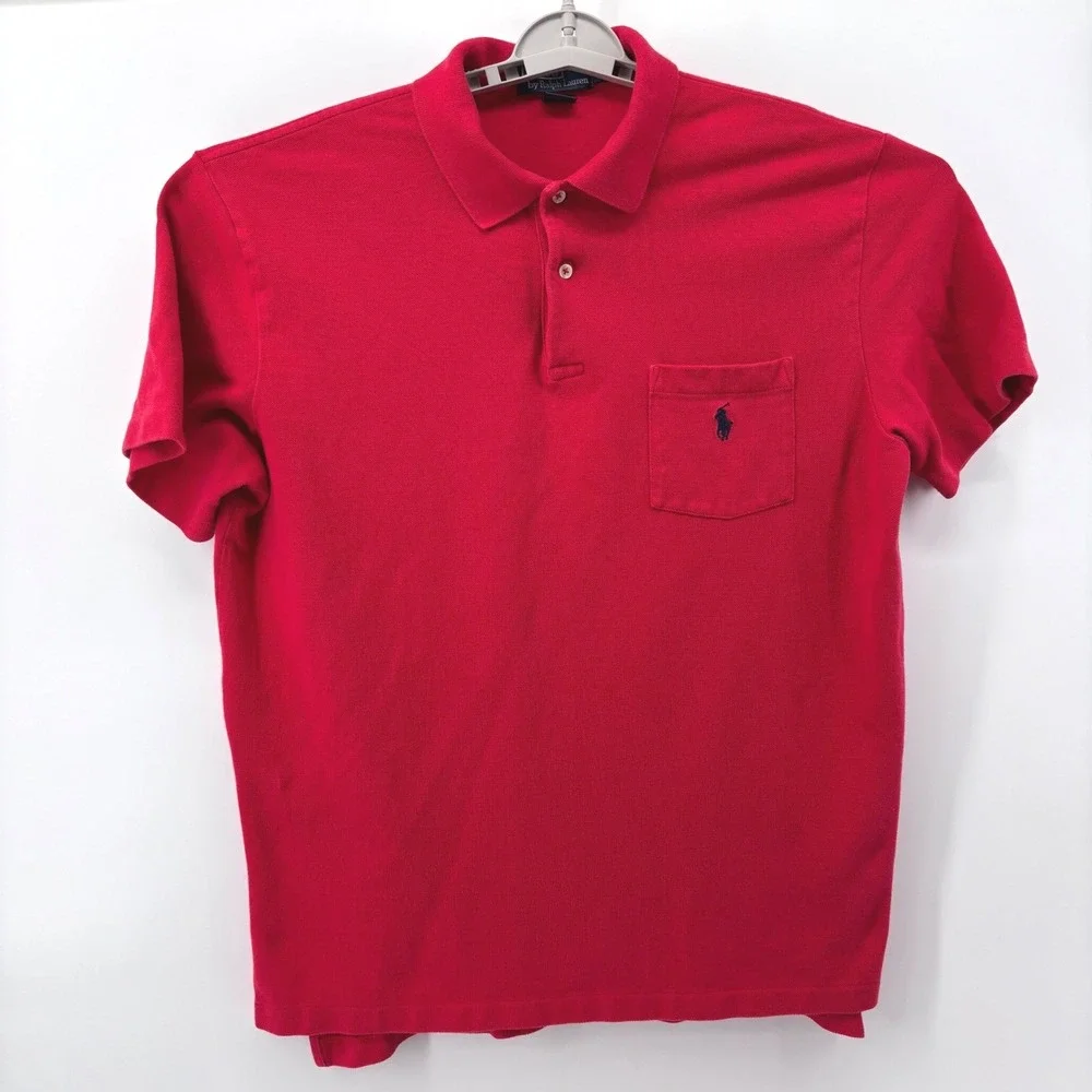 Polo Ralph Lauren Polo Shirt Men L Red Short Sleeve Pocket PONY LOGO Preppy Golf